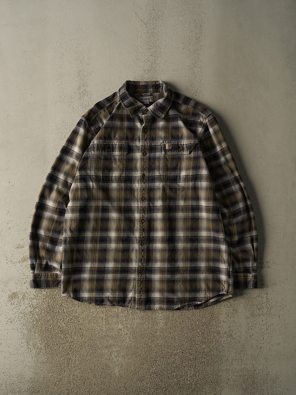 Vintage Y2K Green Carhartt Plaid Button Up Long Sleeve (XXL/XXXL)