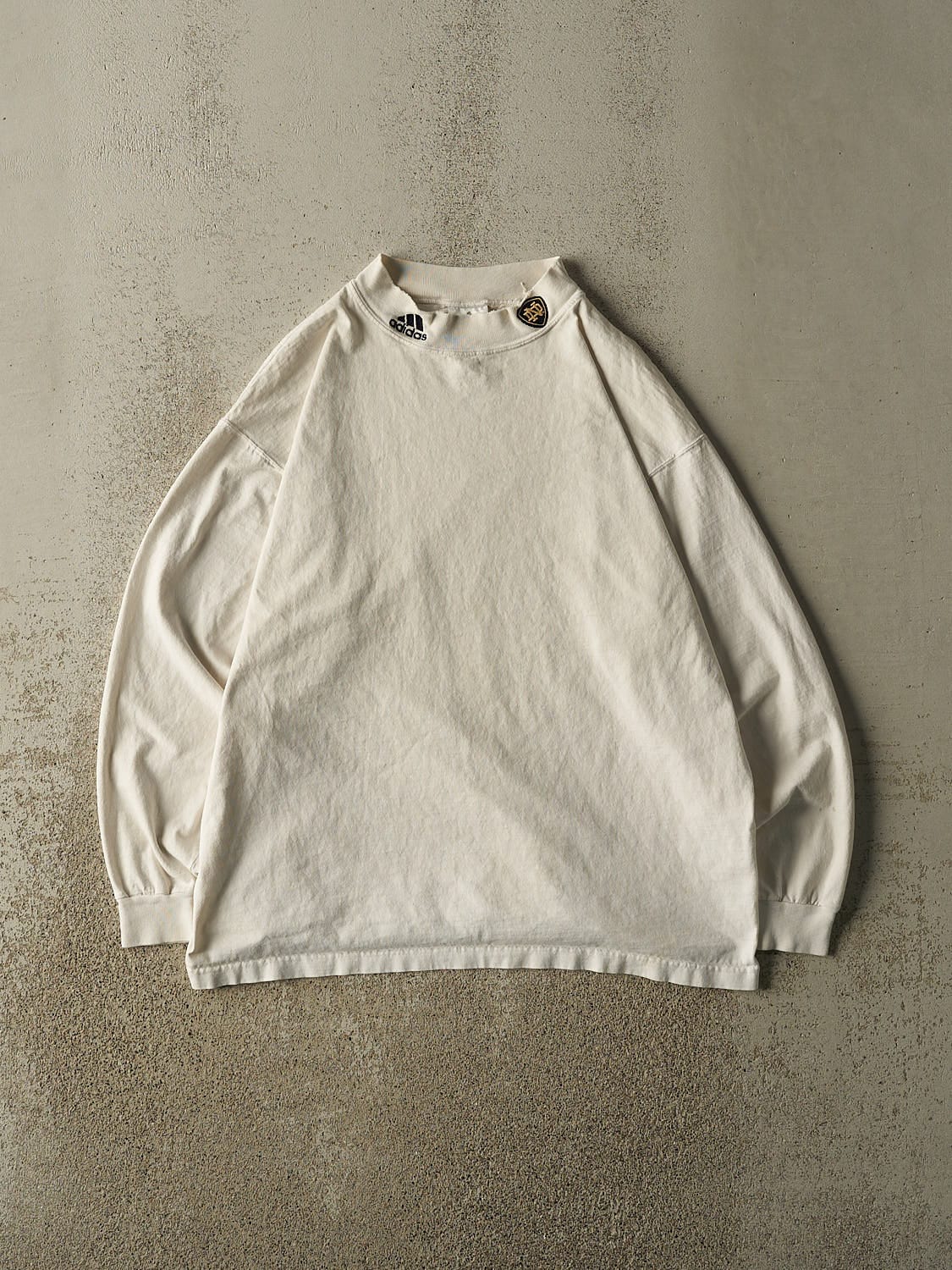 Vintage 90s Beige Adidas x University of Notre Dame Mock Neck Long Sleeve (M/L)
