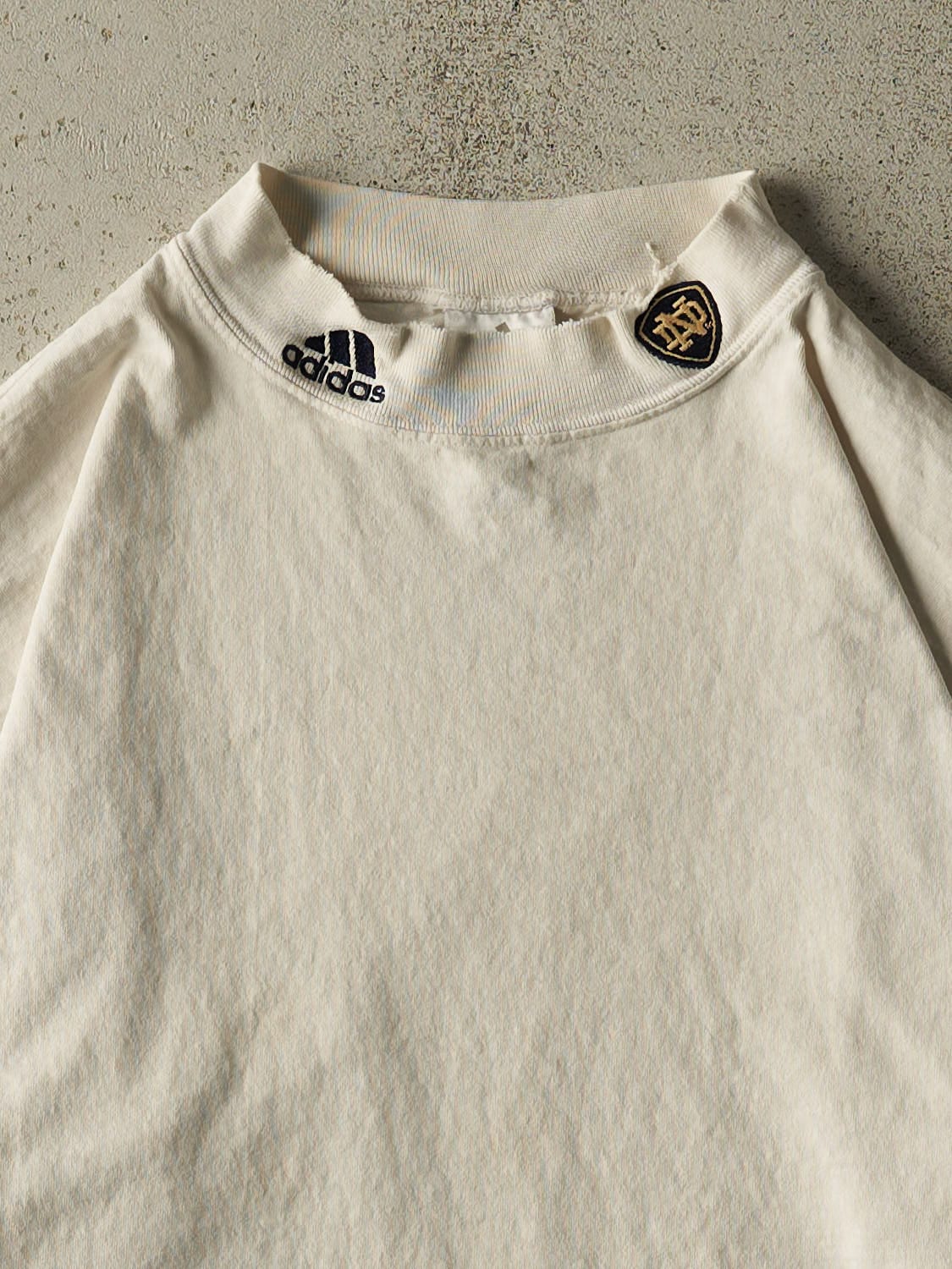 Vintage 90s Beige Adidas x University of Notre Dame Mock Neck Long Sleeve (M/L)