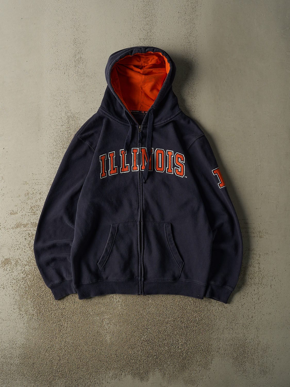 Vintage Y2K Navy Blue University of Illinois Zip Up Hoodie (XL)