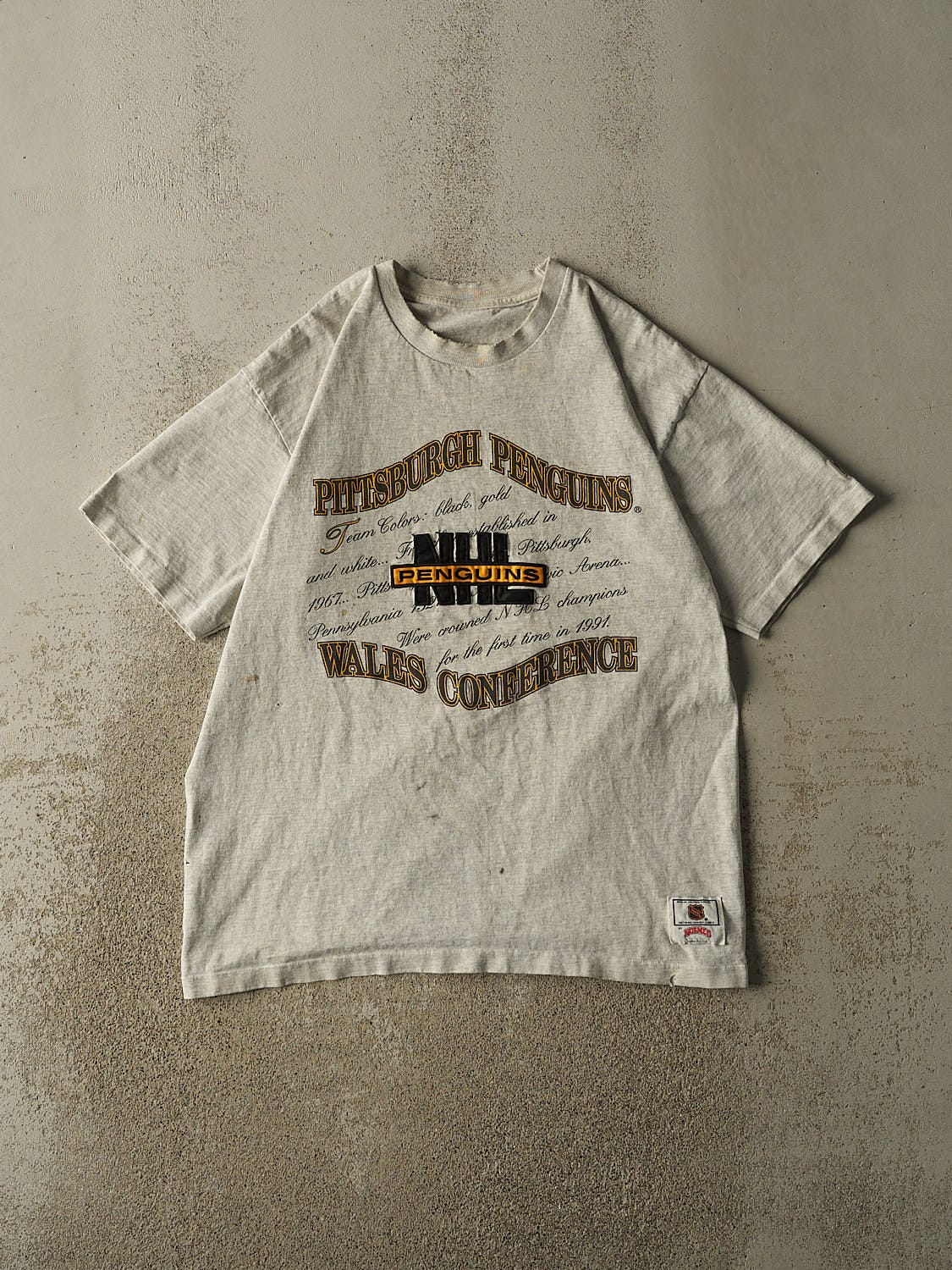 Vintage 90s Heather Grey Pittsburgh Penguins Embroidered Tee (L/XL)