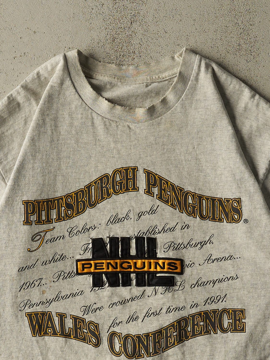 Vintage 90s Heather Grey Pittsburgh Penguins Embroidered Tee (L/XL)