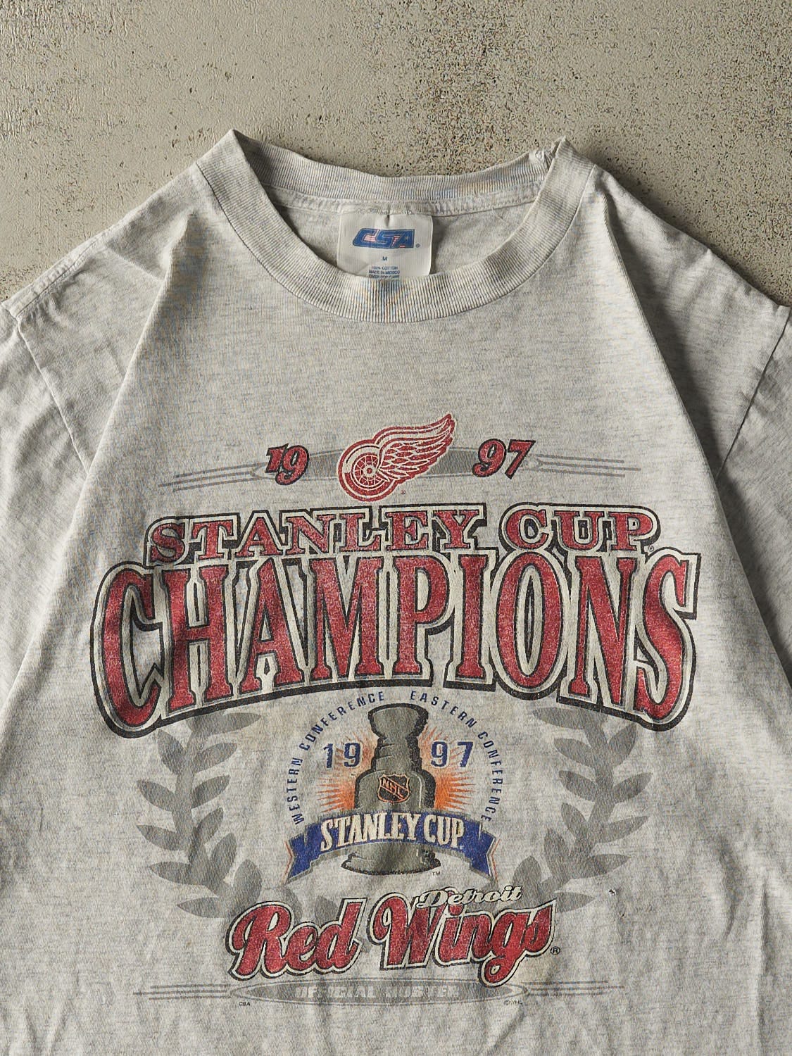 Vintage 97' Heather Grey Detroit Red Wings Stanley Cup Champions Tee (M/L)