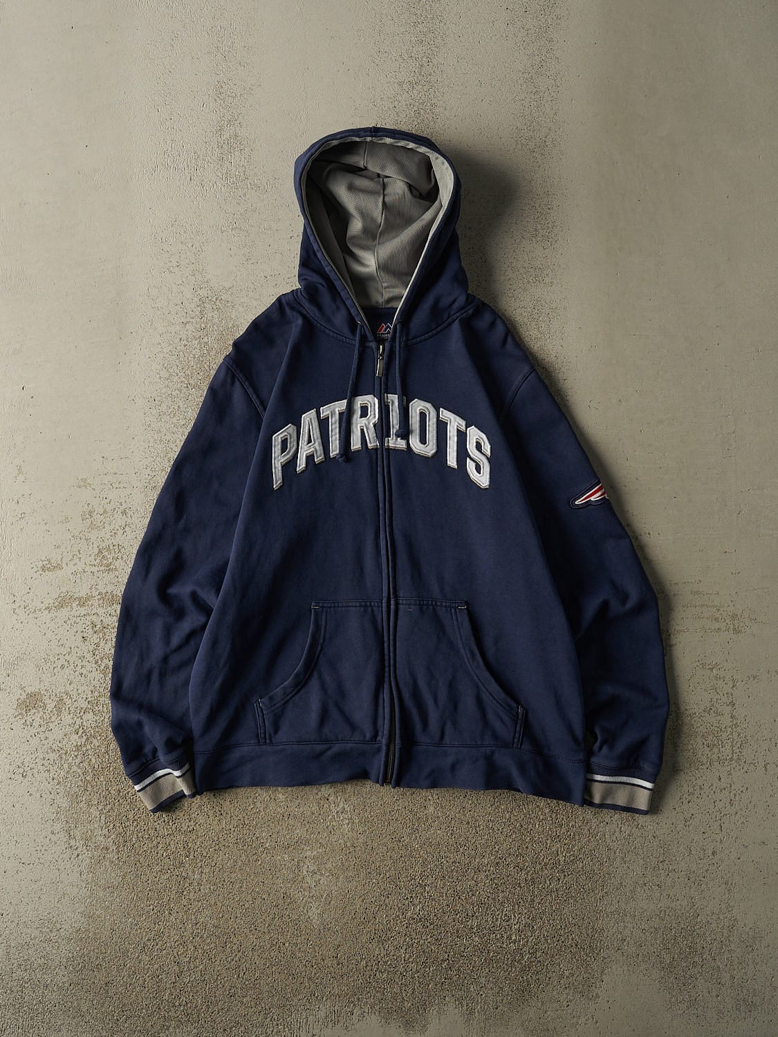 Vintage Y2K Navy Blue New England Patriots Zip Up Hoodie (L/XL)