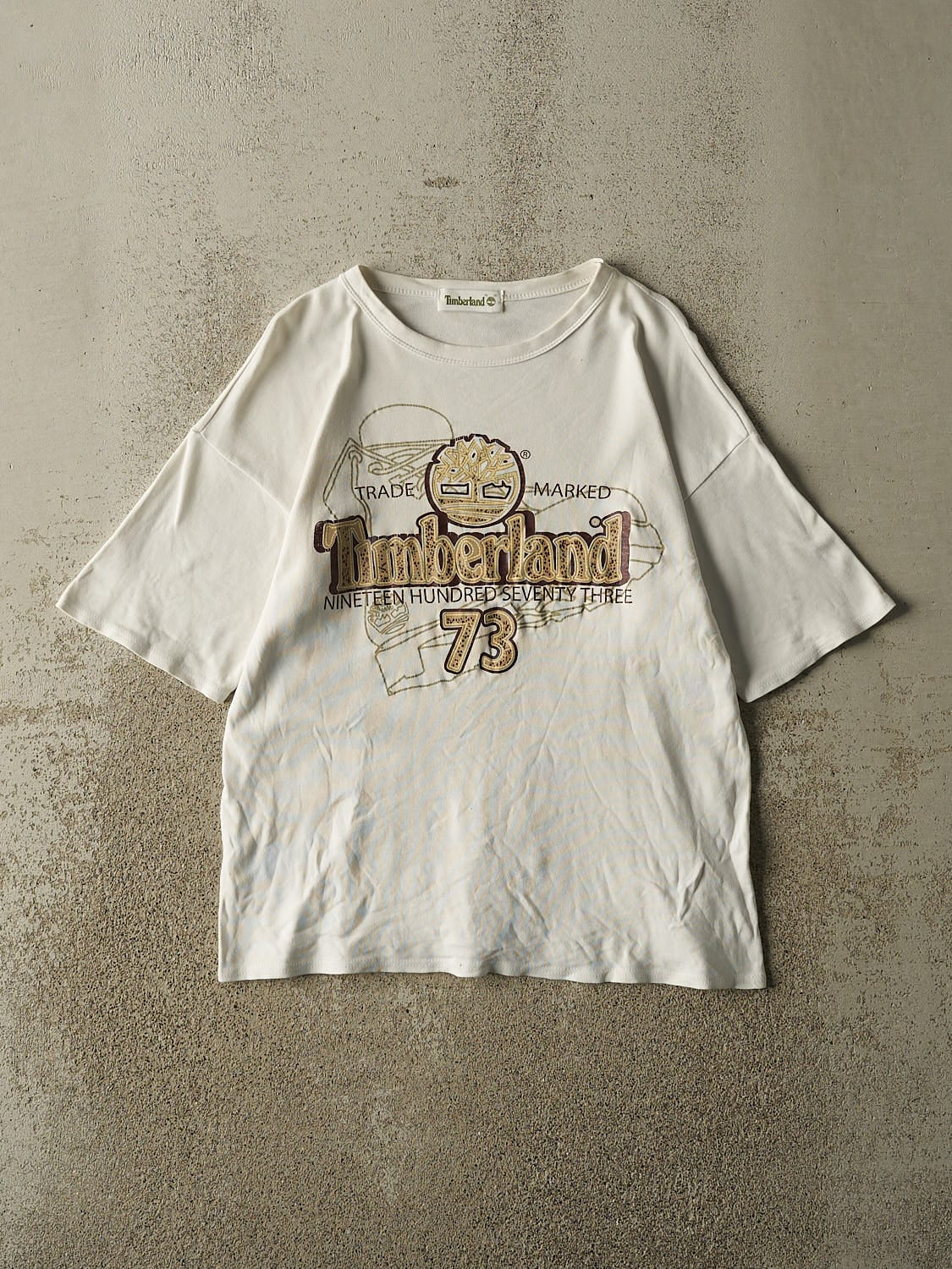 Vintage Y2K Beige Timberland Tee (S/M)