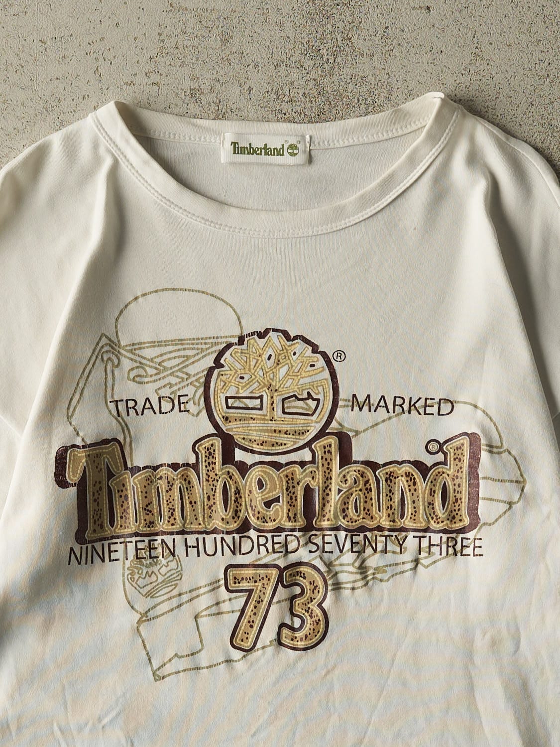Vintage Y2K Beige Timberland Tee (S/M)