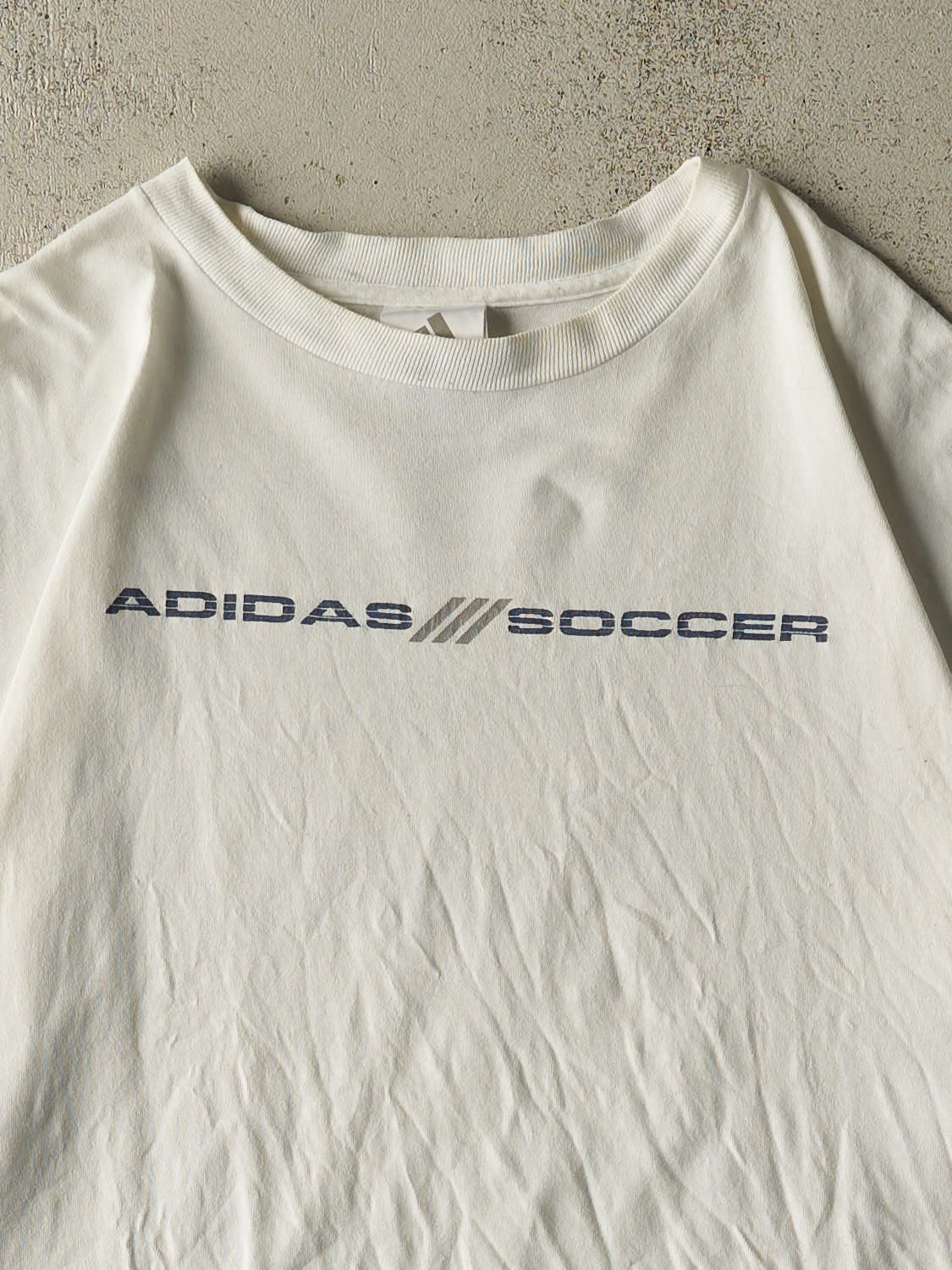Vintage 90s White Adidas Soccer Tee (L/XL)