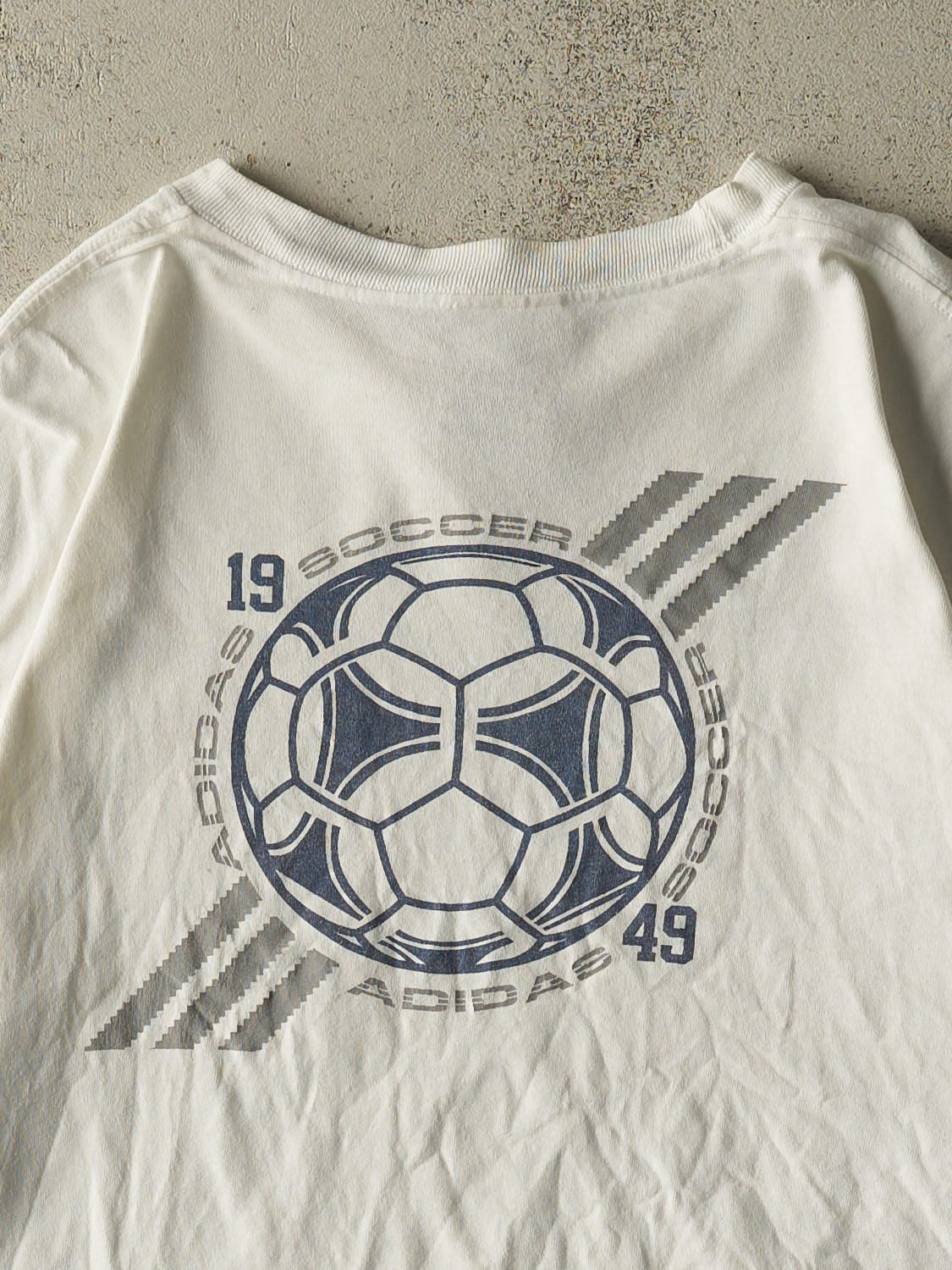 Vintage 90s White Adidas Soccer Tee (L/XL)