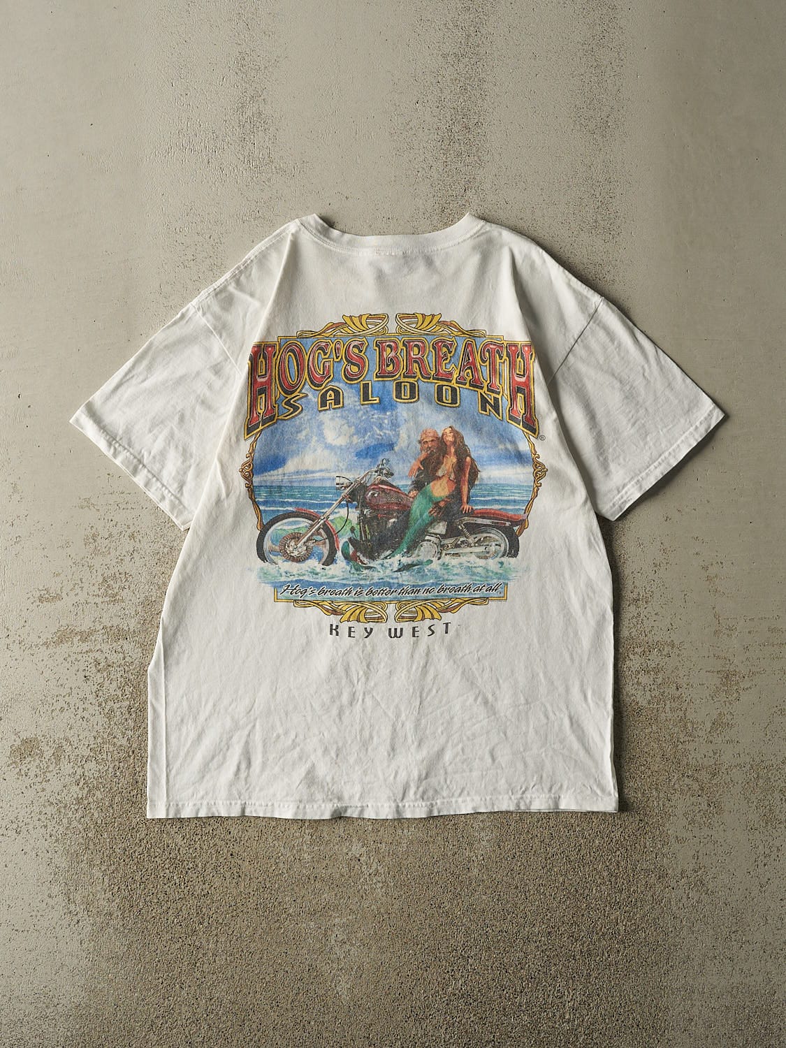 Vintage Y2K White Hogs Breath Saloon Tee (L/XL)