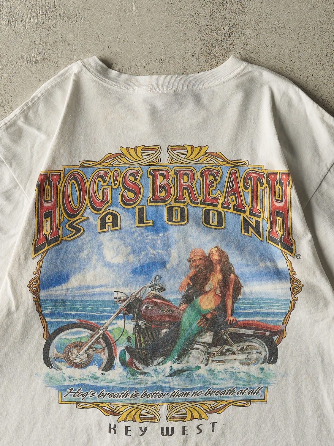 Vintage Y2K White Hogs Breath Saloon Tee (L/XL)
