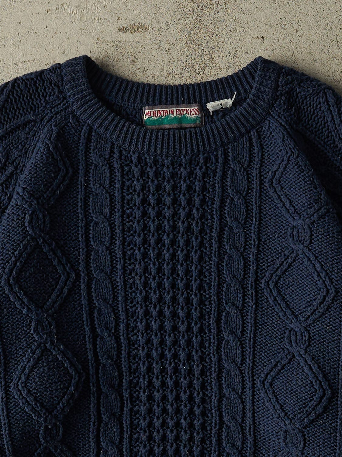 Vintage 80s Navy Blue Patterned Cable Knit (M/L)