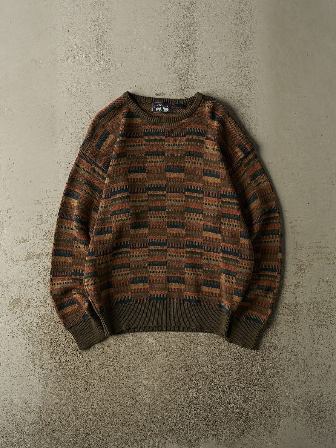 Vintage 80s Green Patterned Knit (L/XL)