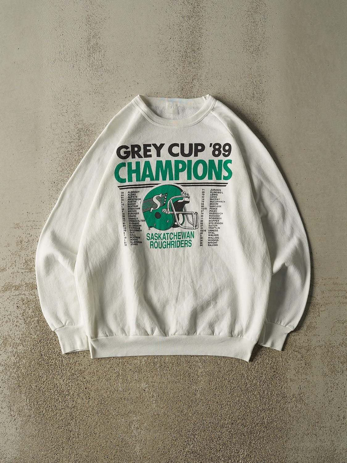 Vintage 89' White Saskatchewan Roughriders Grey Cup Champions Crewneck (M/L)