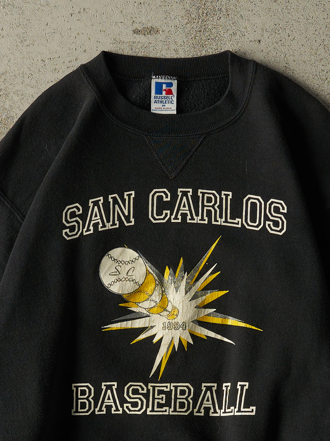 Vintage 94' Black Russell Athletic San Carlos Baseball Crewneck (S/M)