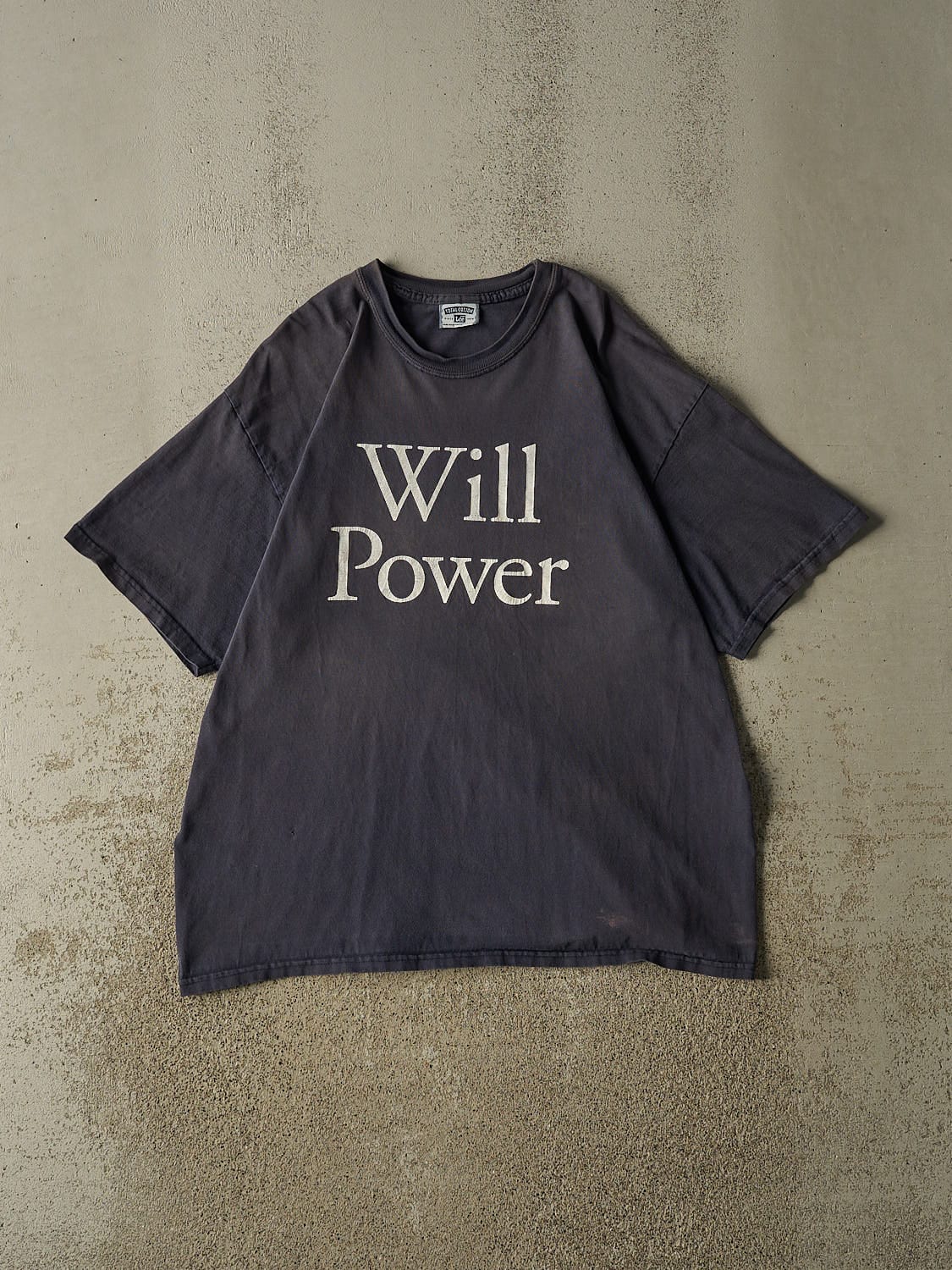 Vintage 90s Sun Faded Navy "Will Power" Slogan Tee (L/XL)