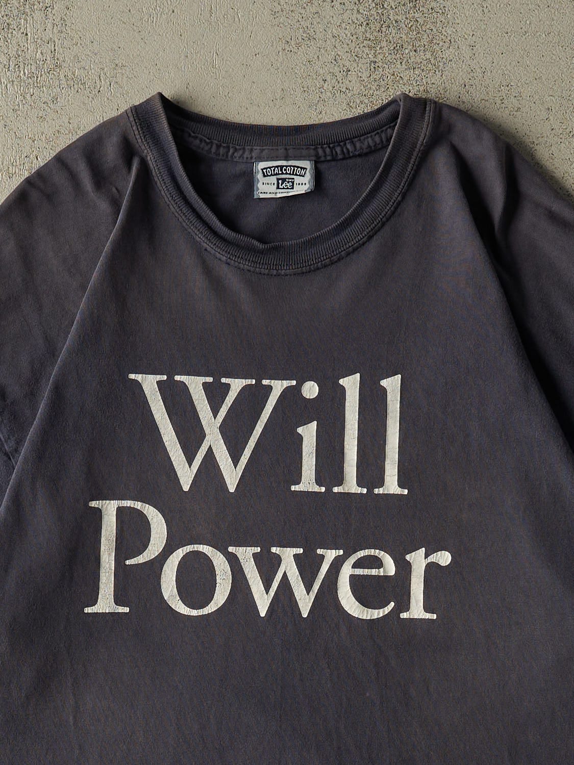 Vintage 90s Sun Faded Navy "Will Power" Slogan Tee (L/XL)