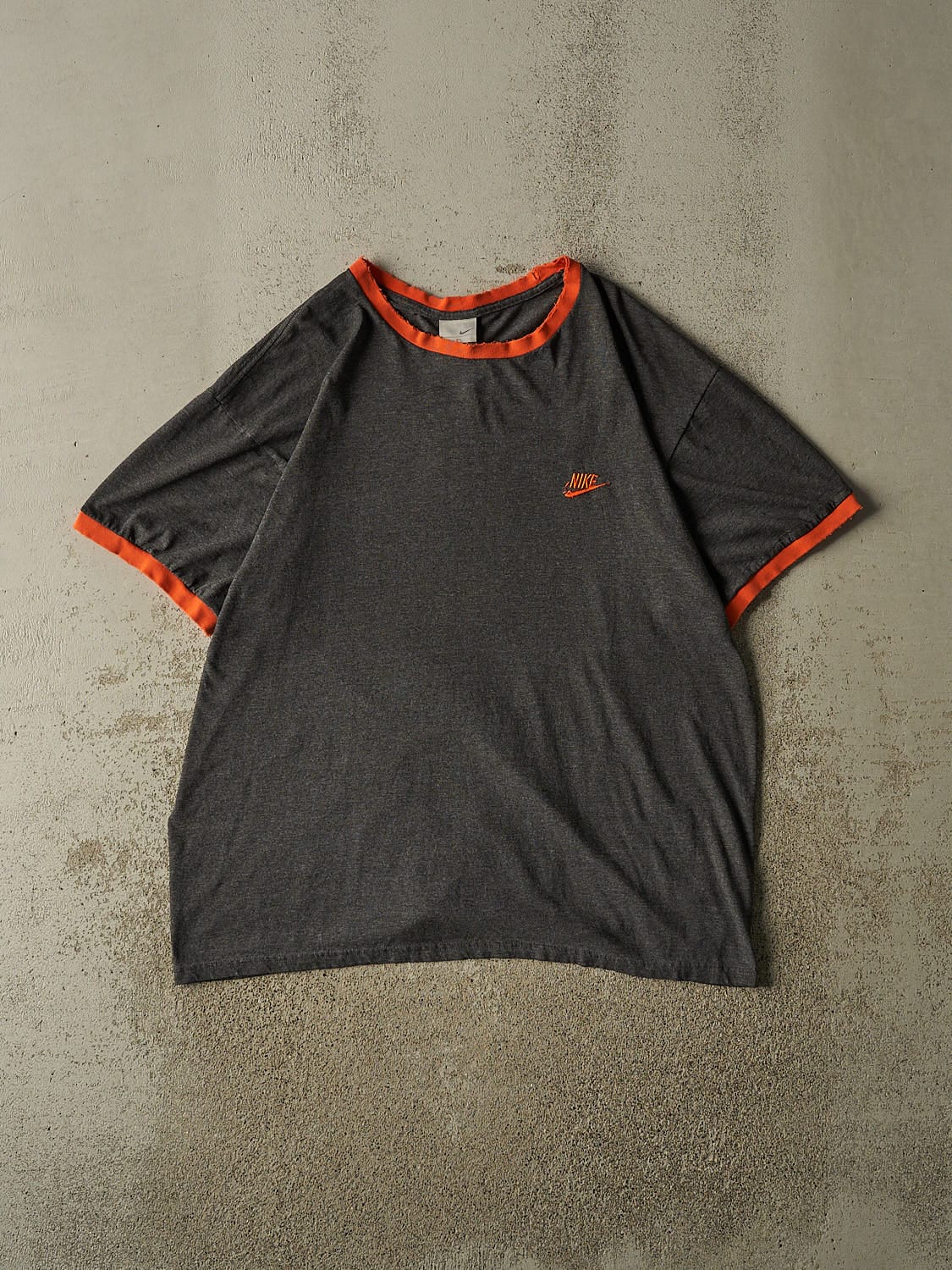 Vintage Y2K Charcoal Grey Nike Embroidered Ringer Tee (XL)