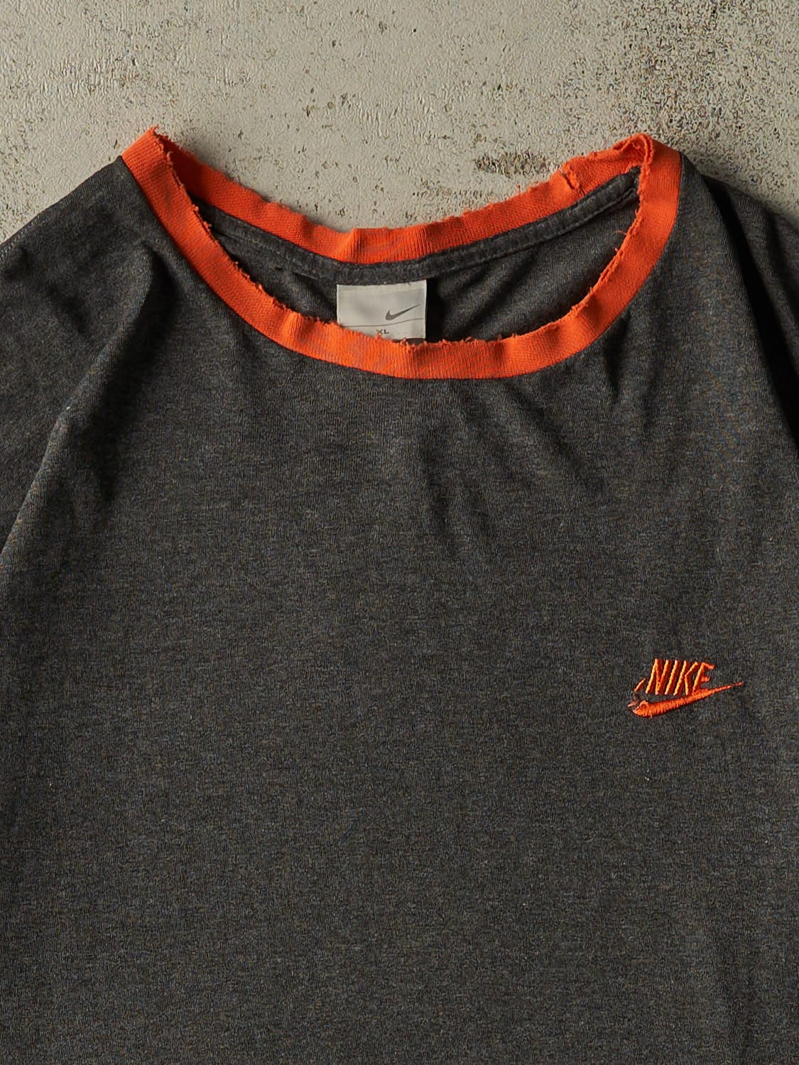 Vintage Y2K Charcoal Grey Nike Embroidered Ringer Tee (XL)