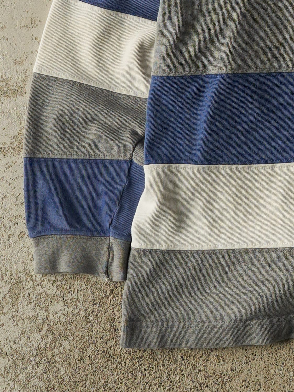 Vintage 90s White Striped Quarter Button Long Sleeve (M/L)