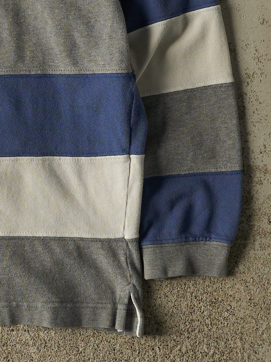 Vintage 90s White Striped Quarter Button Long Sleeve (M/L)