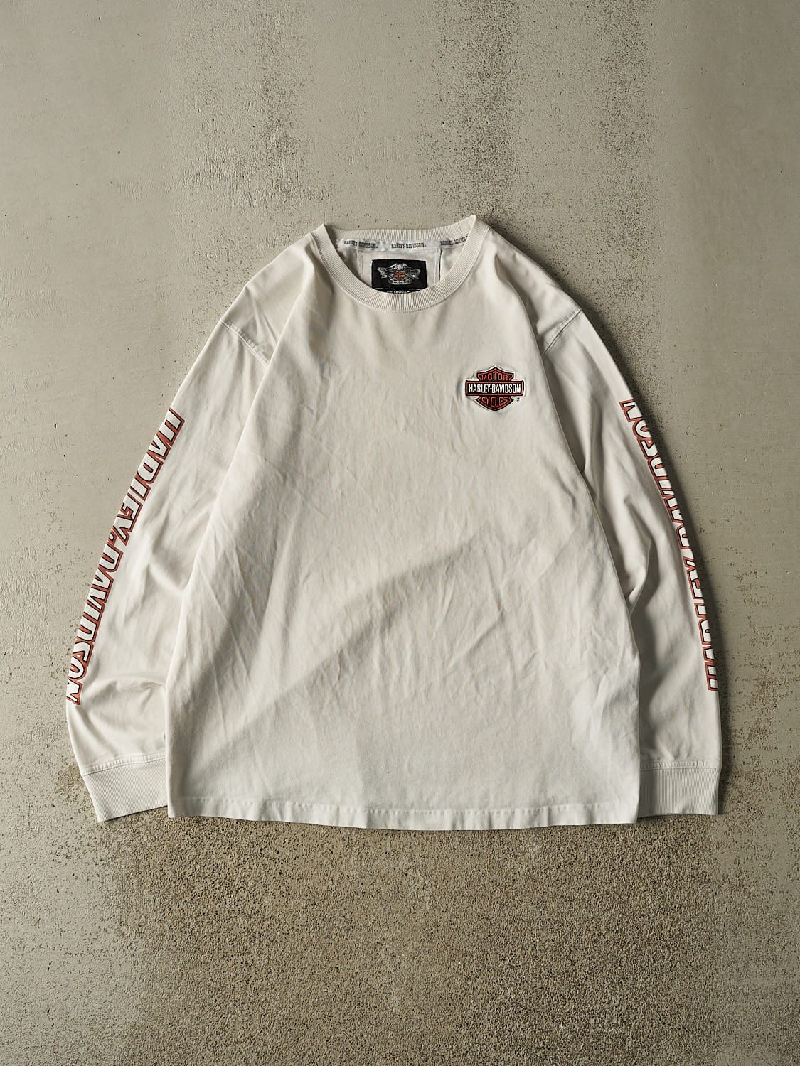 Vintage Y2K White Harley Davidson Embroidered Long Sleeve (XL)