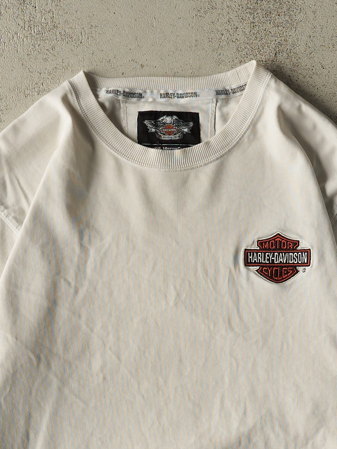 Vintage Y2K White Harley Davidson Embroidered Long Sleeve (XL)
