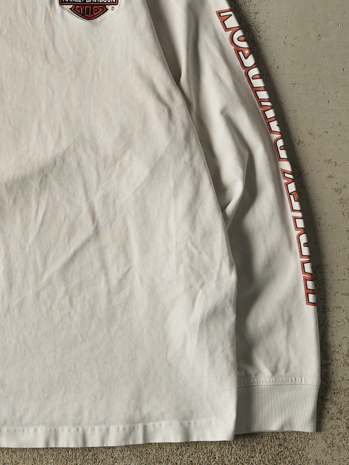 Vintage Y2K White Harley Davidson Embroidered Long Sleeve (XL)