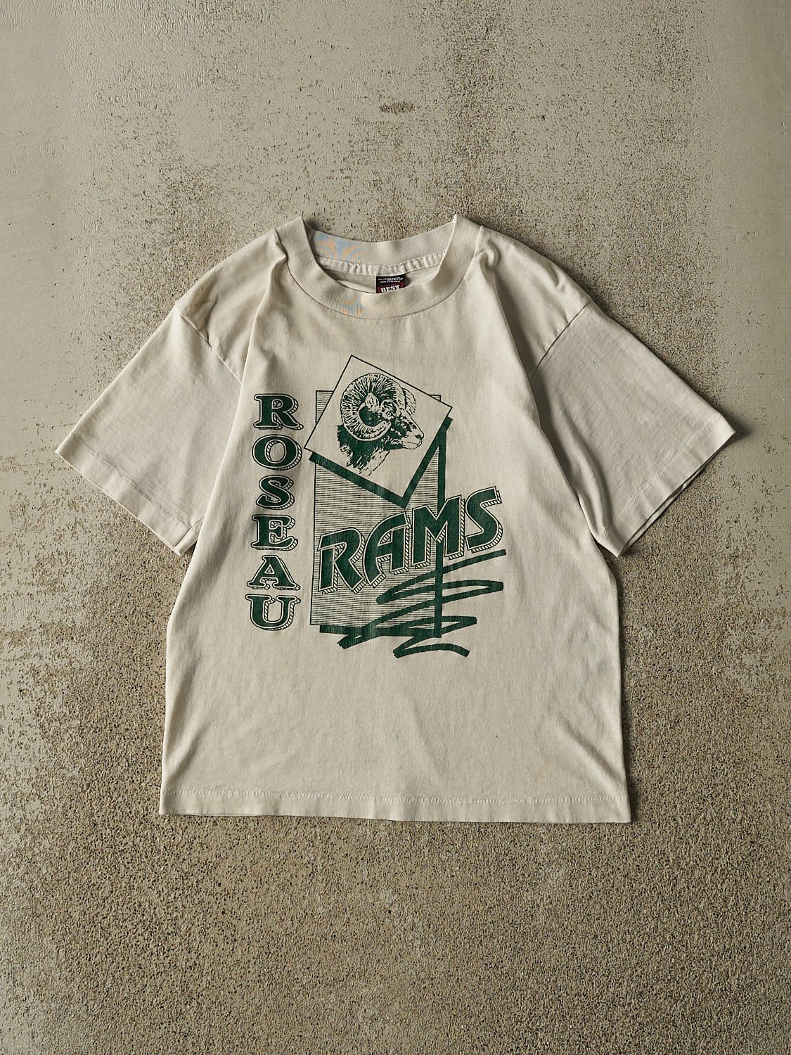 Vintage 90s Beige Roseau Rams Single Stitch Tee (XXS/XS)