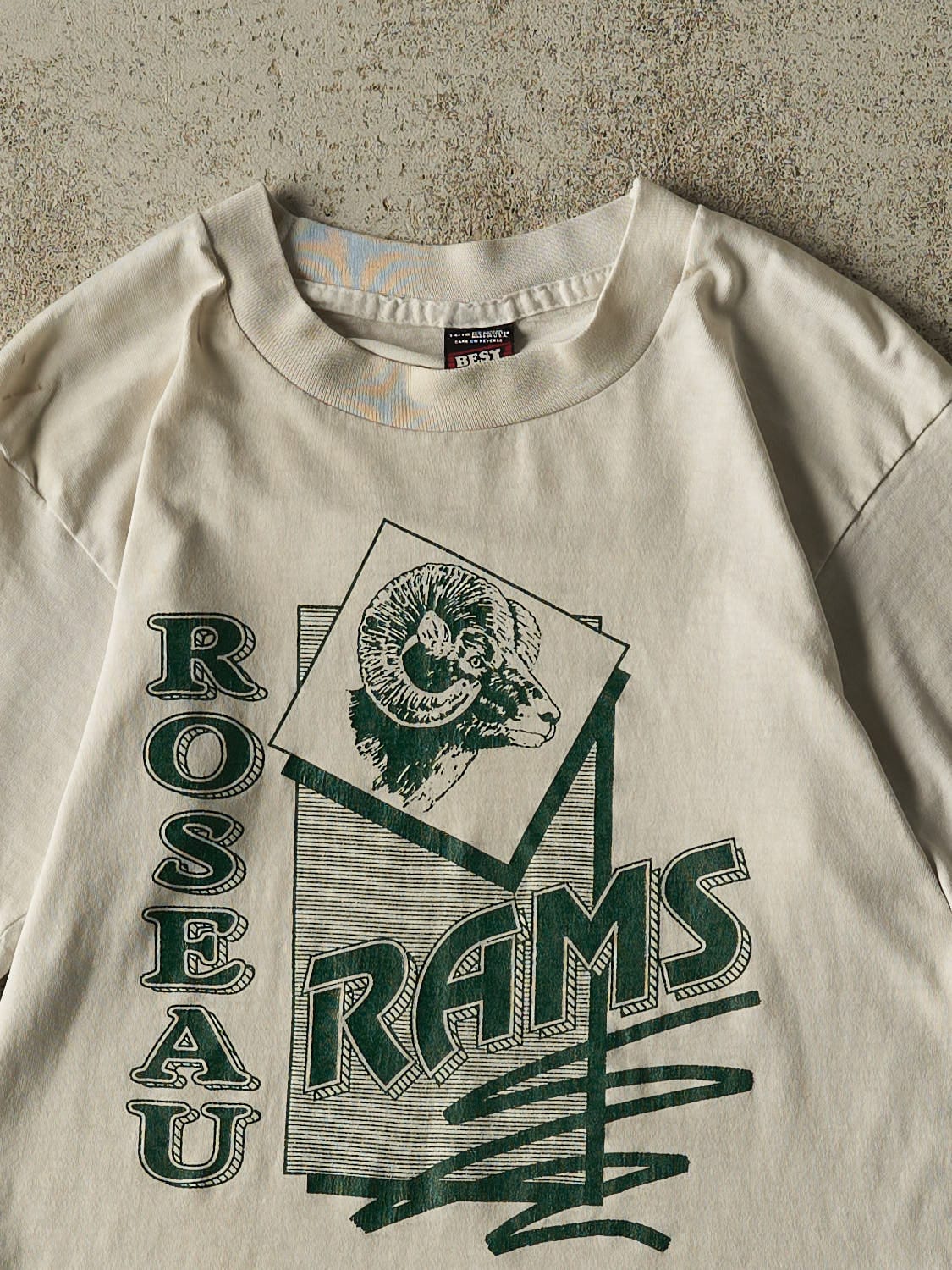 Vintage 90s Beige Roseau Rams Single Stitch Tee (XXS/XS)