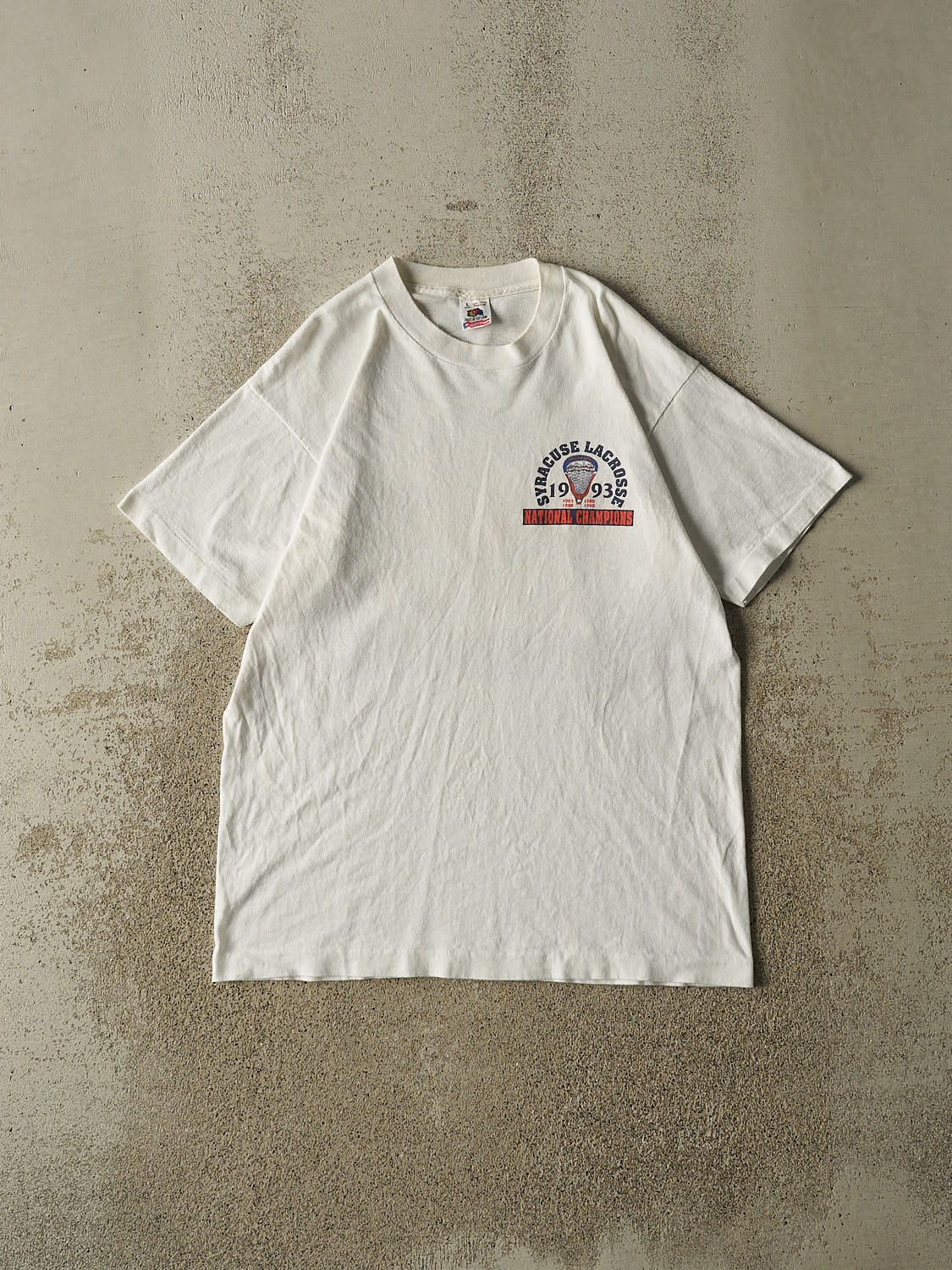 Vintage 93' White Syracuse University Lacrosse National Champs Single Stitch Tee (M/L)