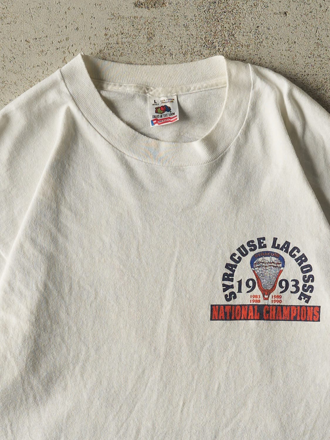 Vintage 93' White Syracuse University Lacrosse National Champs Single Stitch Tee (M/L)