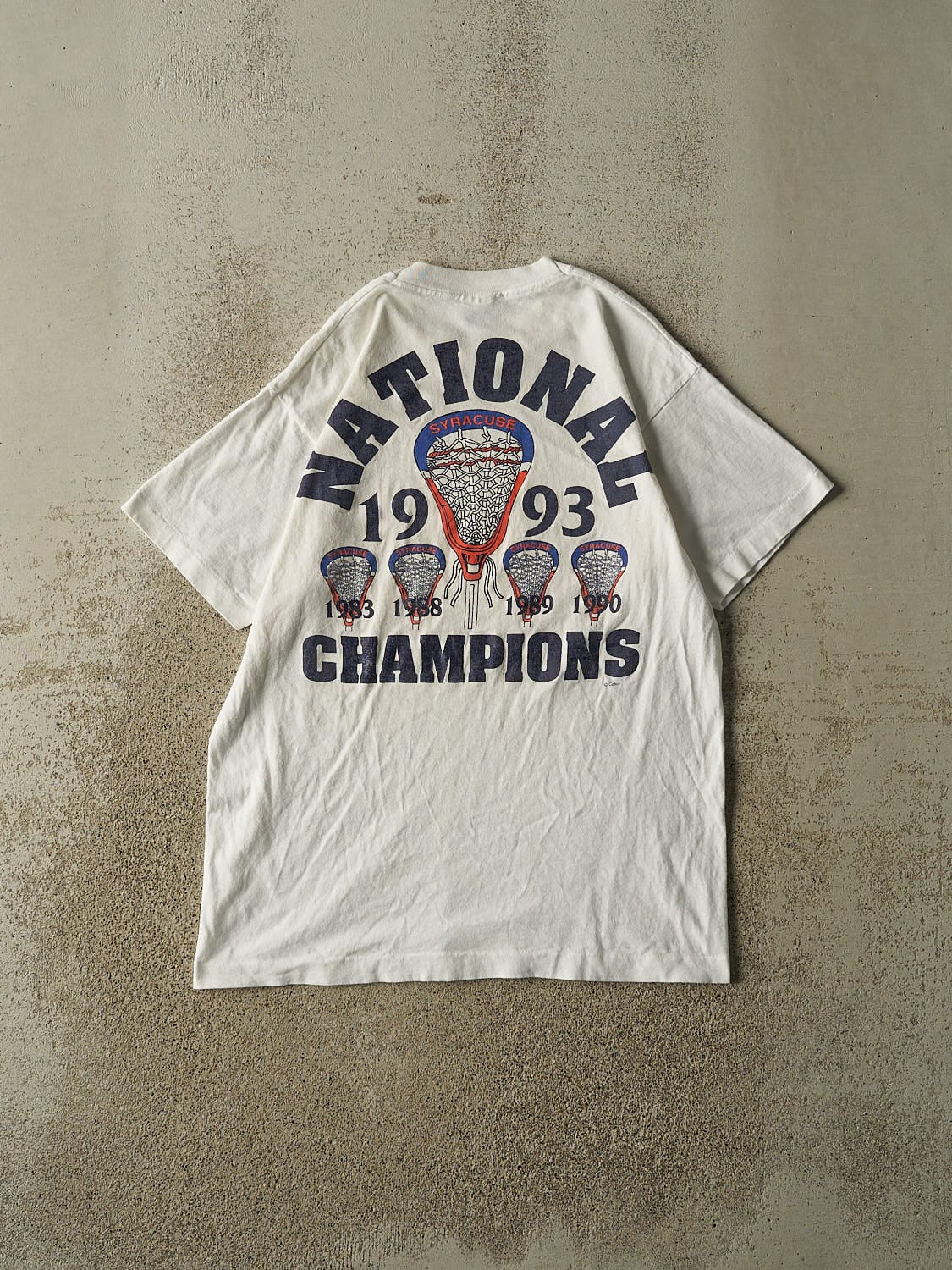 Vintage 93' White Syracuse University Lacrosse National Champs Single Stitch Tee (M/L)