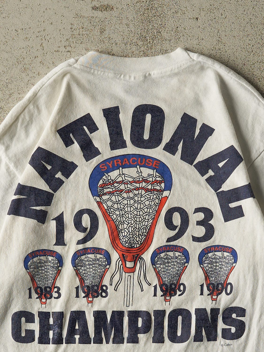 Vintage 93' White Syracuse University Lacrosse National Champs Single Stitch Tee (M/L)