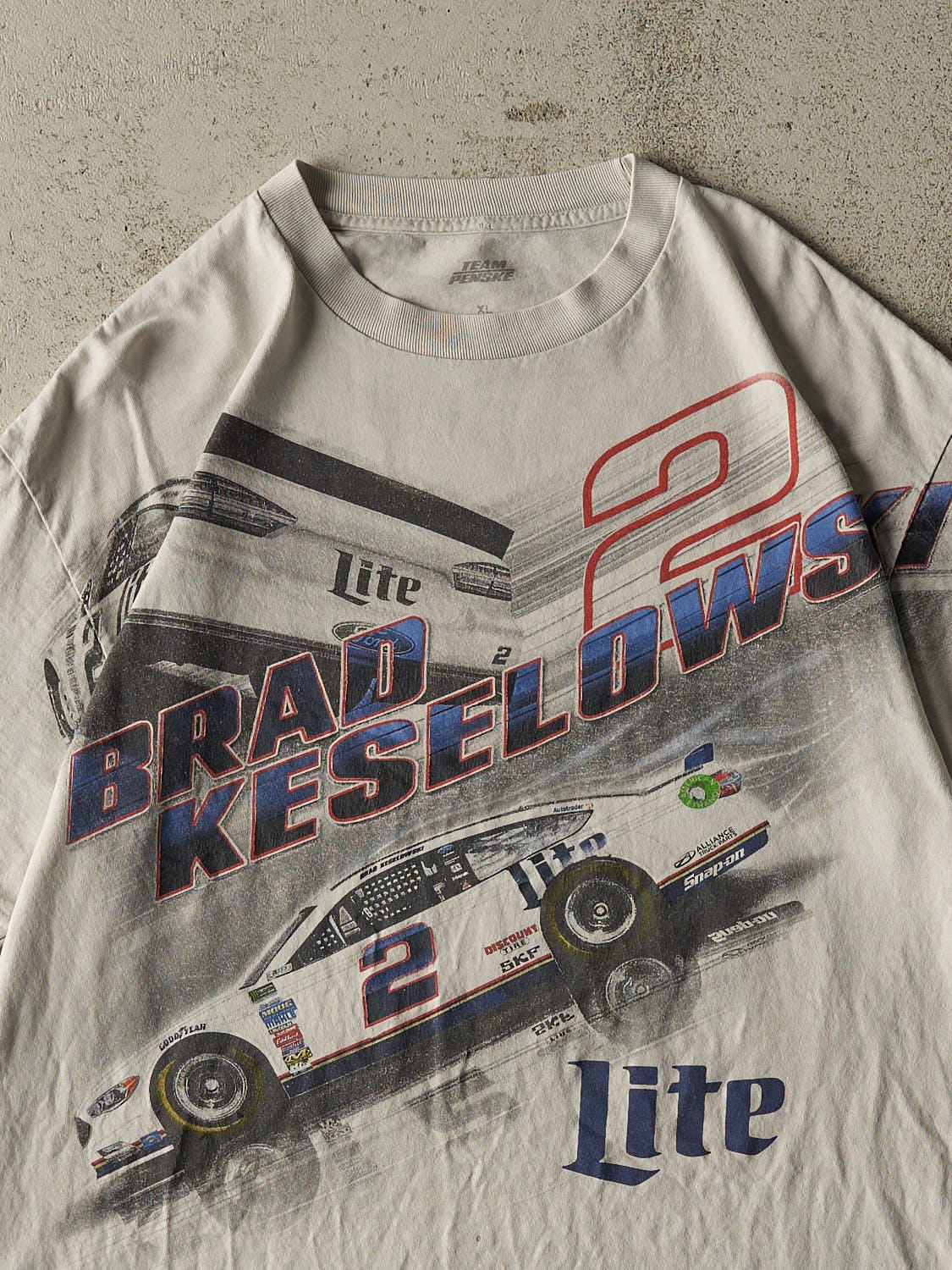 Vintage Y2K Grey Nascar Brad Keselowski AOP Racing Tee (XL)