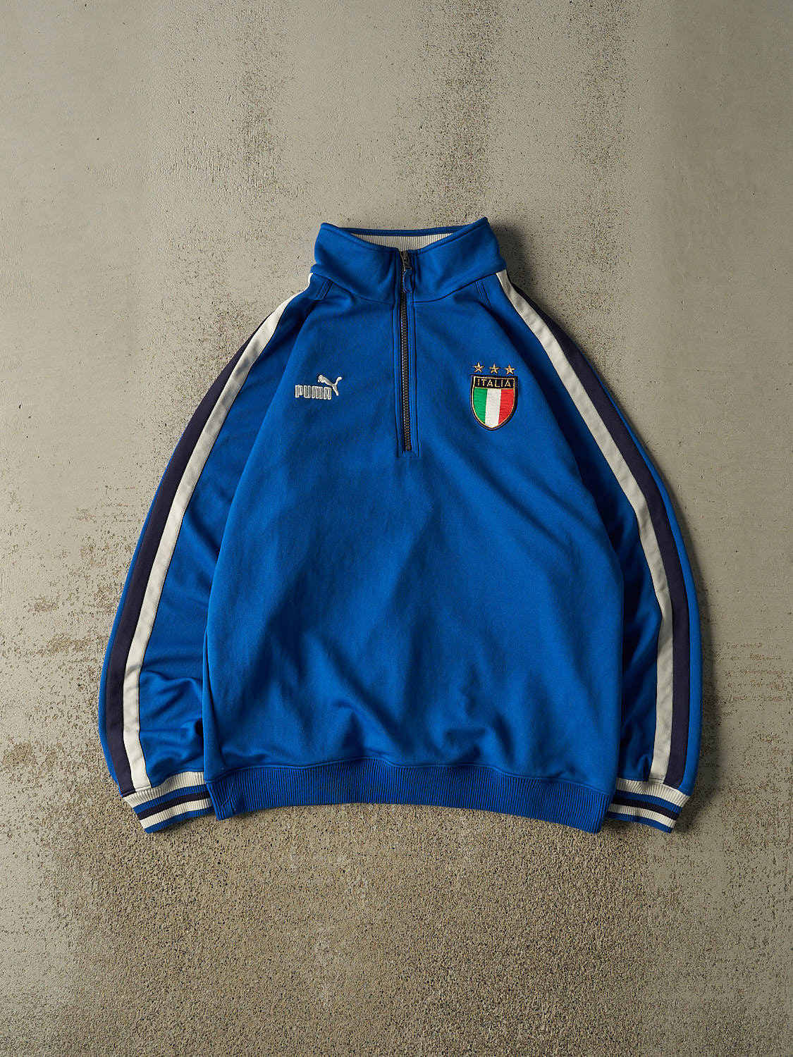 Vintage Y2K Blue Puma Italy Soccer Quarter Zip Track Sweater (M/L)