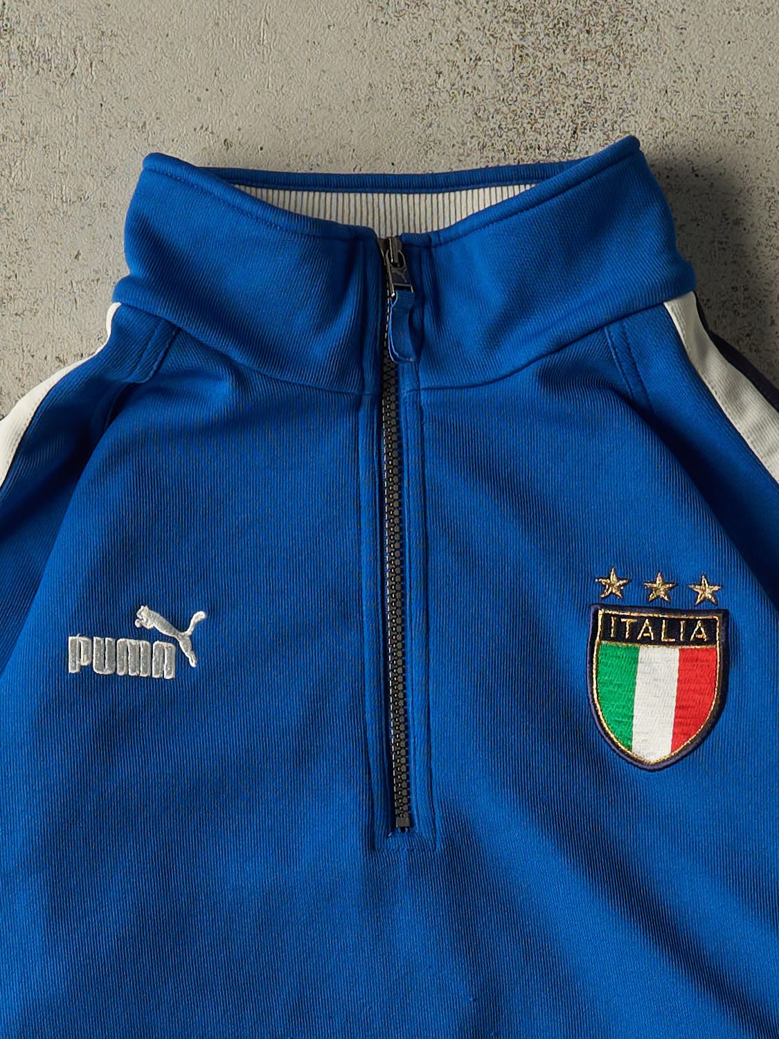 Vintage Y2K Blue Puma Italy Soccer Quarter Zip Track Sweater (M/L)