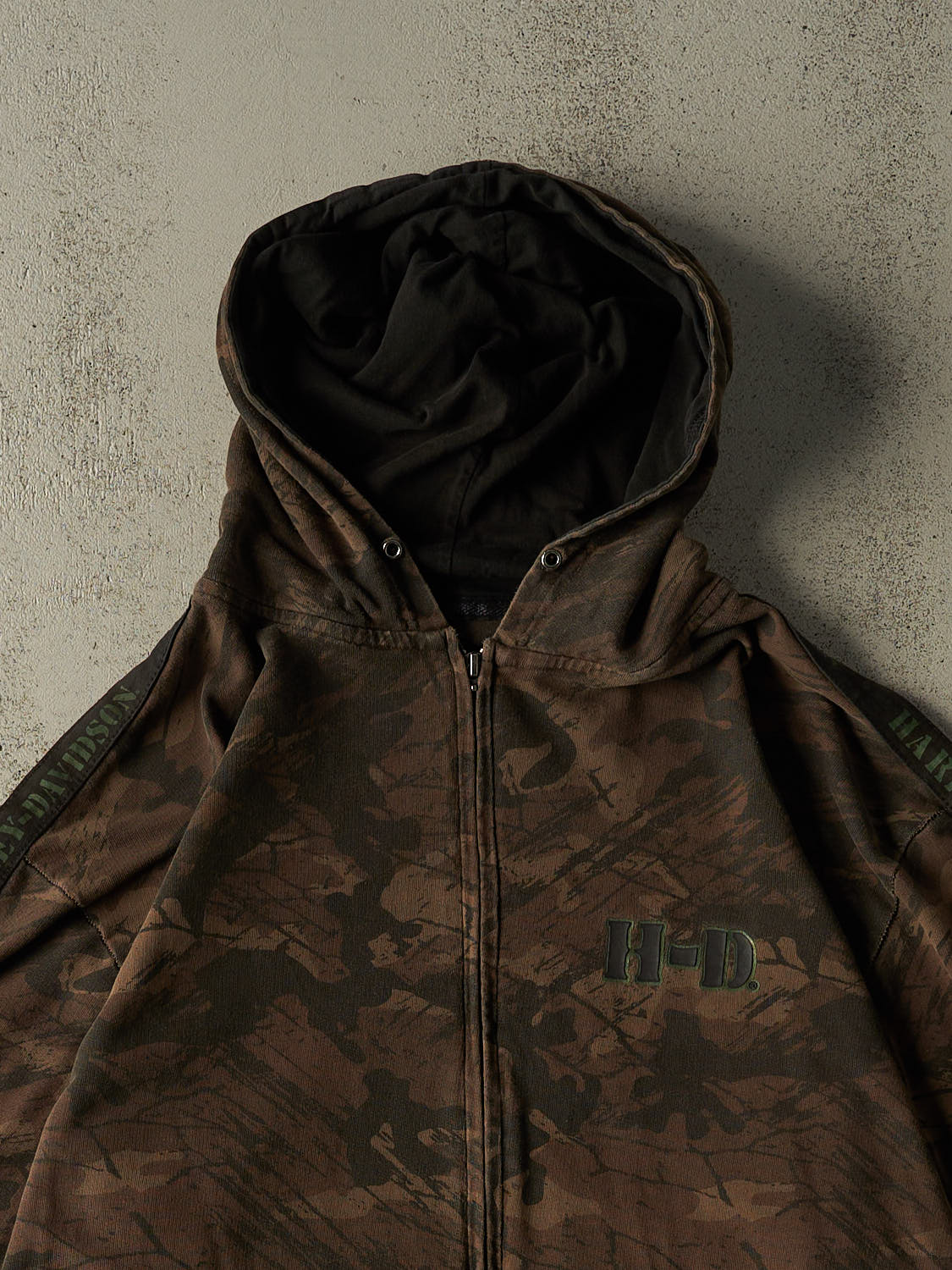 Vintage Y2K Camo Harley Davidson Embroidered Zip Up Hoodie (XXL/XXXL)