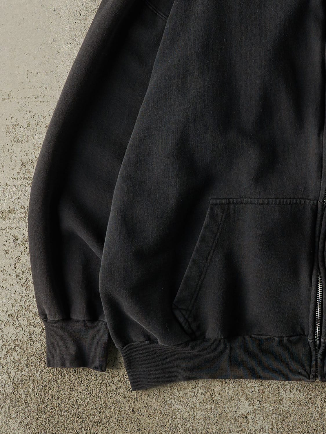Vintage Y2K Faded Black Zip Up Blank Hoodie (XL/XXL)