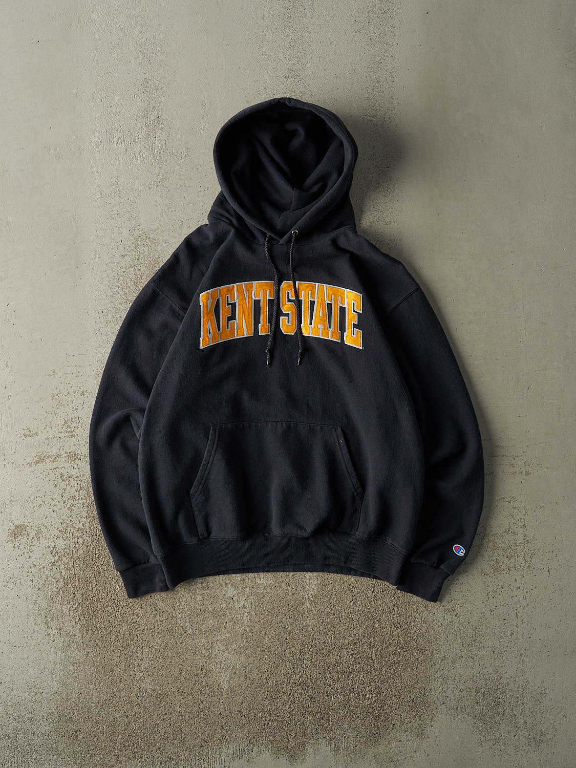 Vintage 90s Navy Blue Kent State Embroidered Champion Hoodie (L)