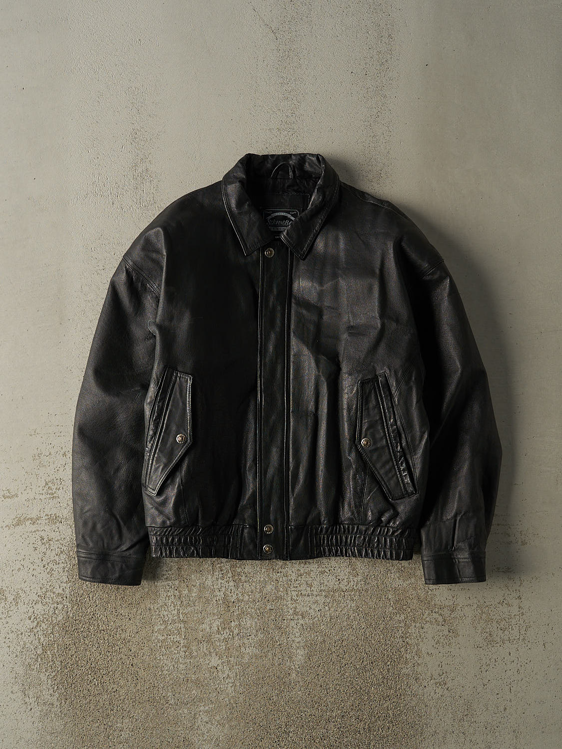 Vintage 90s Black St. John's Bay Leather Bomber Jacket (L/XL)