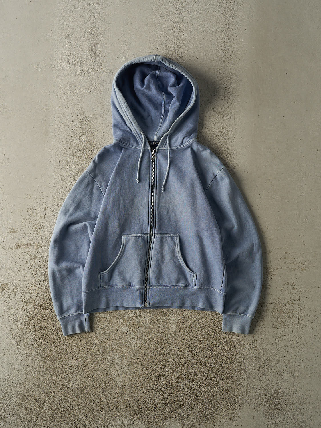 Vintage 90s Washed Blue Blank Zip Up Hoodie (XS)