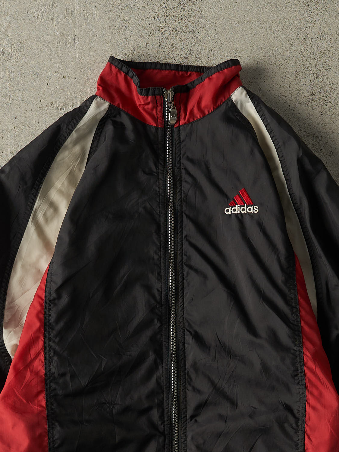 Vintage 90s Black, Red & White Adidas Embroidered Windbreaker (S)