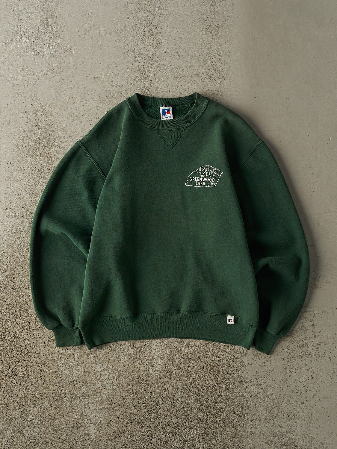 Vintage 90s Green Russell Athletic Greenwood Lake Embroidered Crewneck (S)
