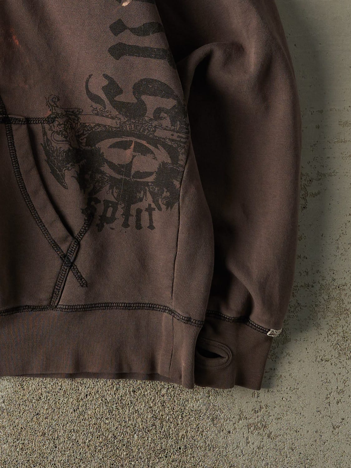 Vintage Y2K Sun Faded Brown Split Embroidered Zip Up Hoodie (M/L)
