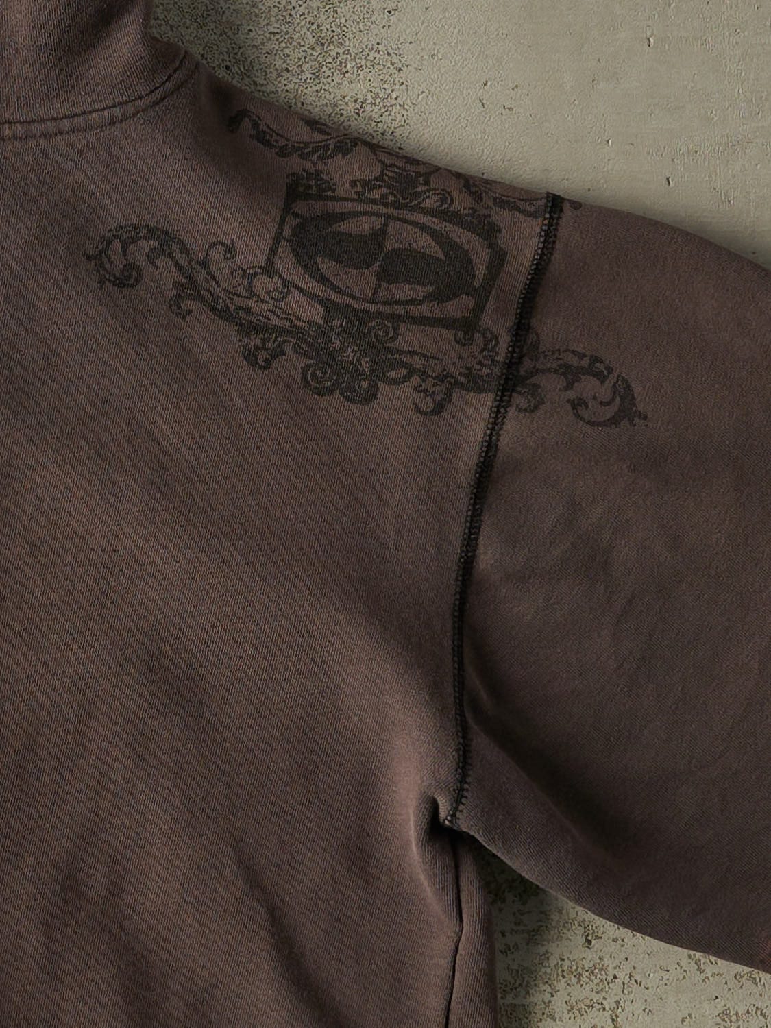 Vintage Y2K Sun Faded Brown Split Embroidered Zip Up Hoodie (M/L)
