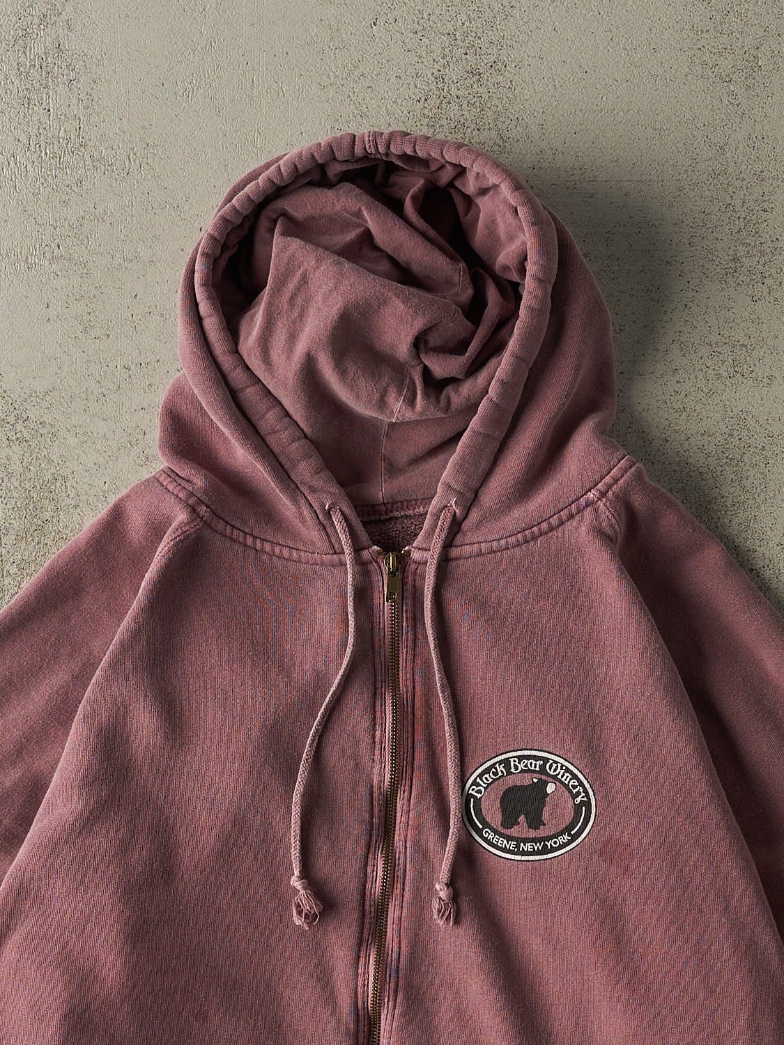 Vintage 90s Washed Burgundy Black Bear Winery Zip Up Hoodie (M/L)