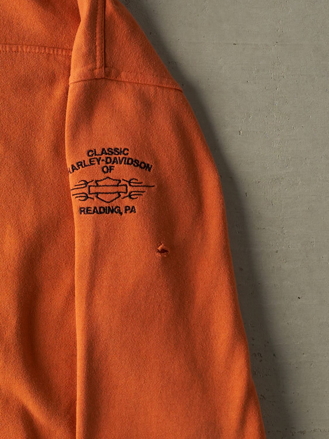 Vintage Y2K Orange Harley Davidson Reading PA Embroidered Crewneck (XL/XXL)