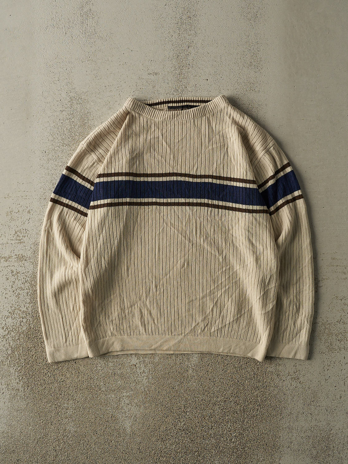 Vintage 90s Beige & Navy Striped Knit (M)