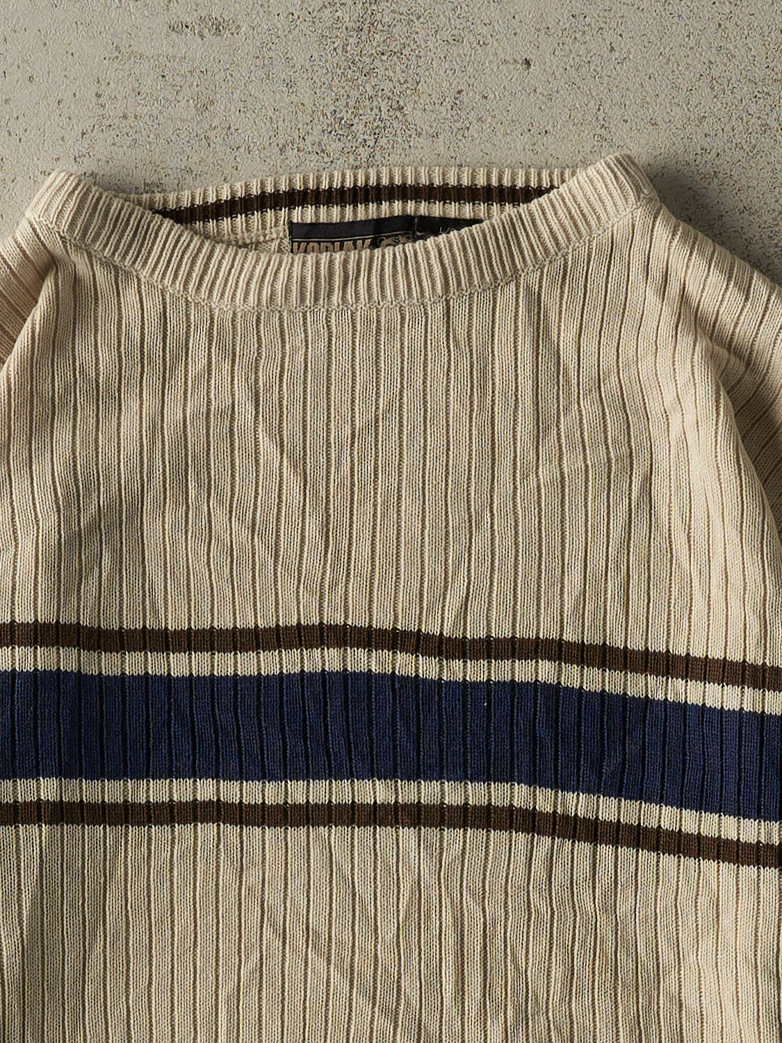 Vintage 90s Beige & Navy Striped Knit (M)