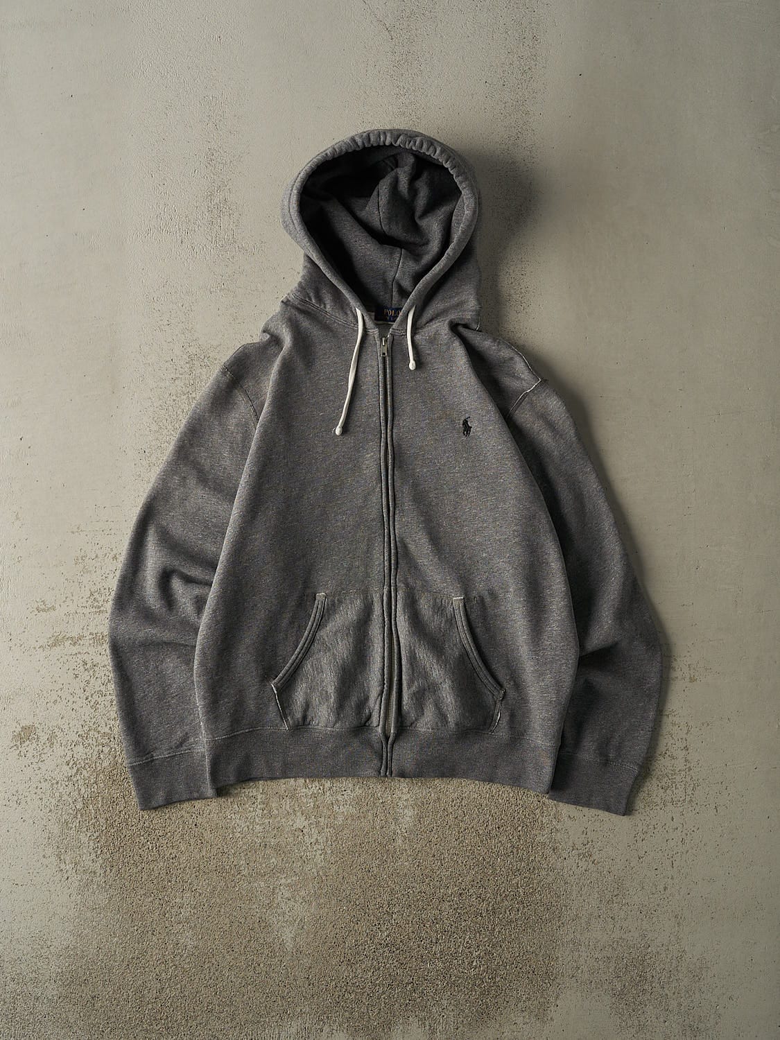 Vintage Y2K Grey Polo Ralph Lauren Embroidered Zip Up Hoodie (L/XL)